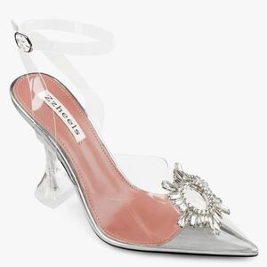 Zzheels NWT High Heel Crystal Slingback Pumps Pointed Toe Strappy Sandal